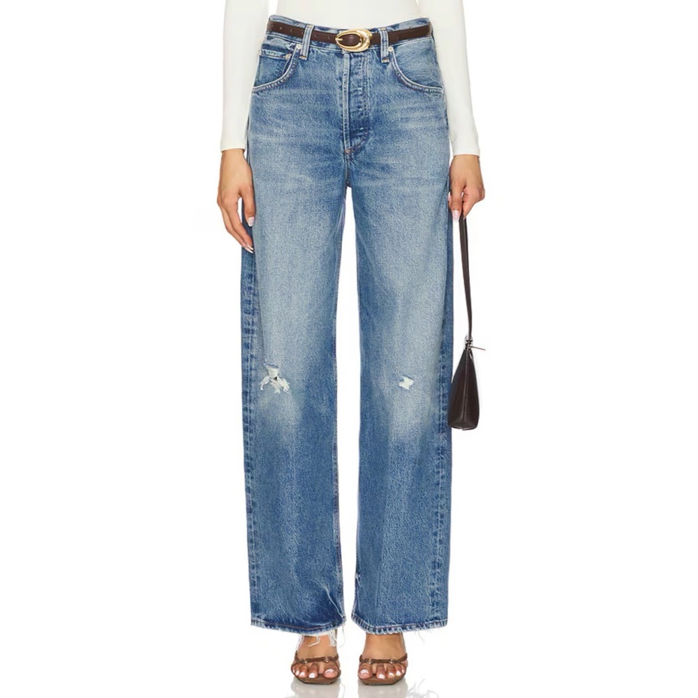 Citizens of Humanity Ayla Baggy High Rise Wide Leg Jeans Solano Distressed Sz 25